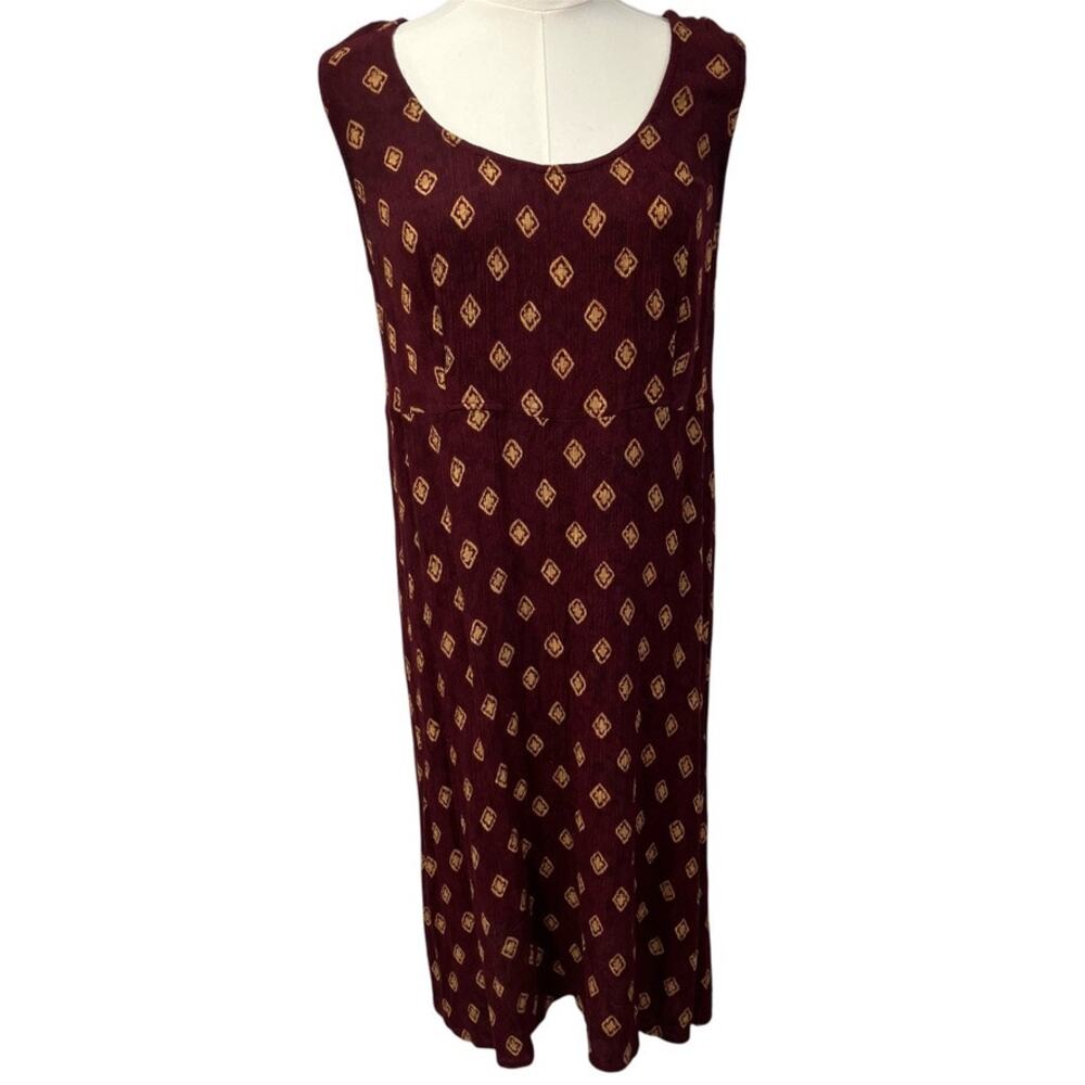 Vintage Rabbit Rabbit Rabbit Rayon Slip Dress Womens M USA Made Maroon Gold